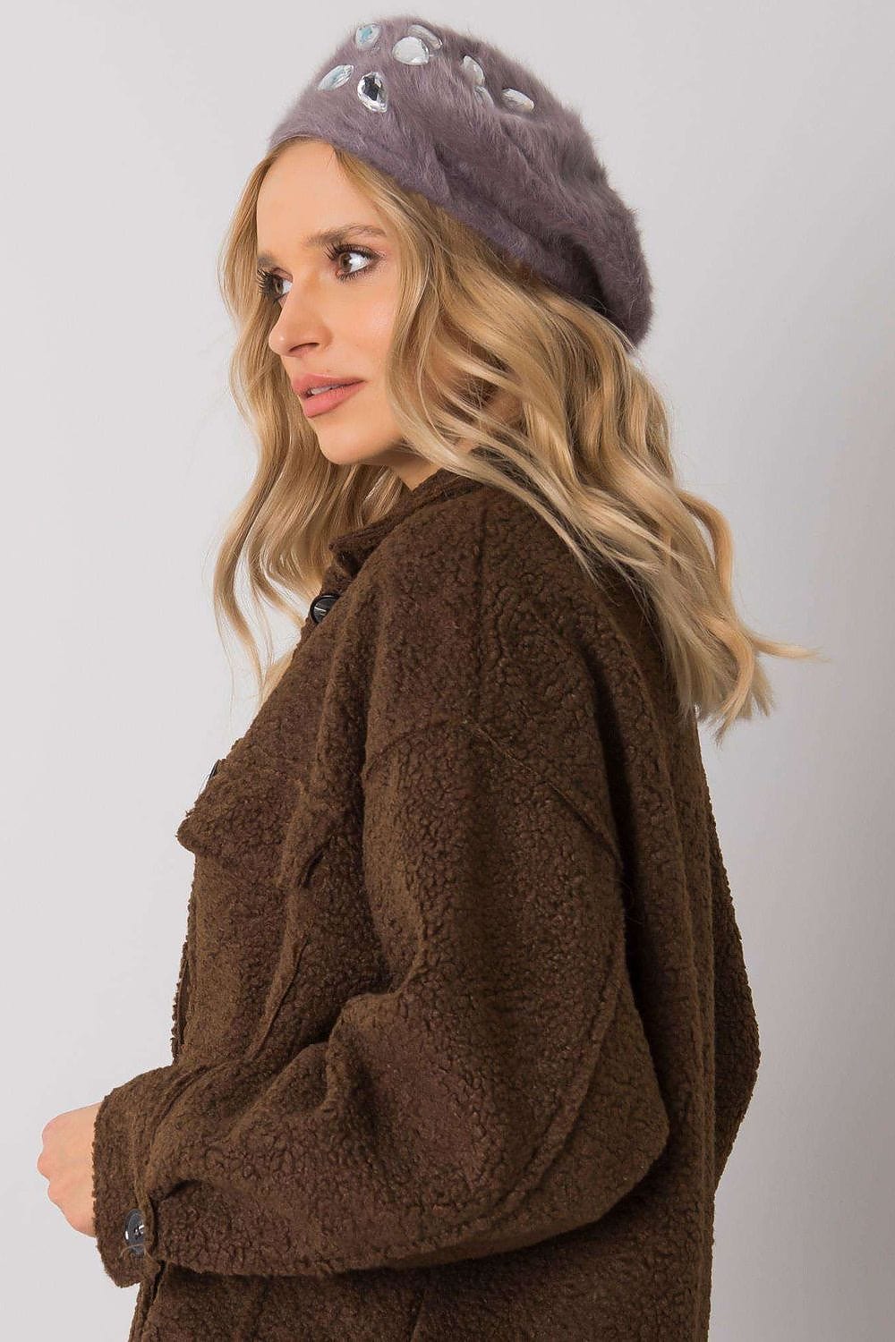 Women's Purple Crystal Beret Winter - ShalayeFashion