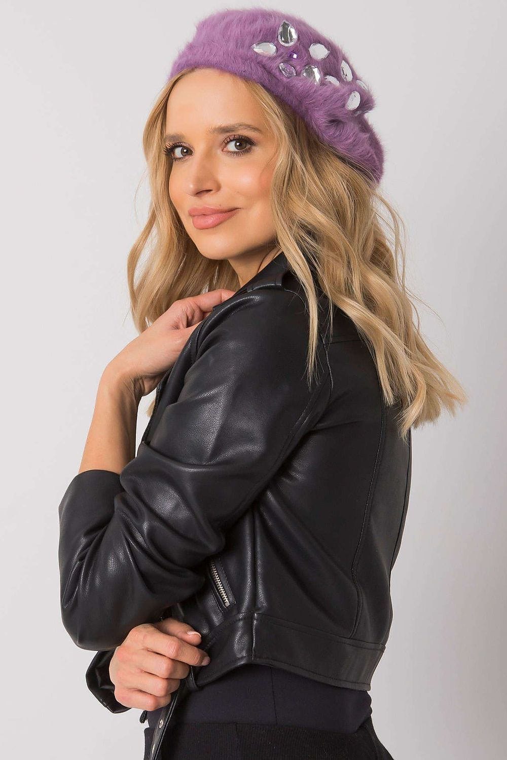 Women's Purple Crystal Beret Winter - ShalayeFashion