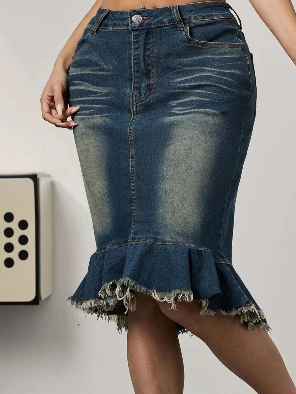 Women’s Raw Hem Mermaid Denim Skirt - ShalayeFashion