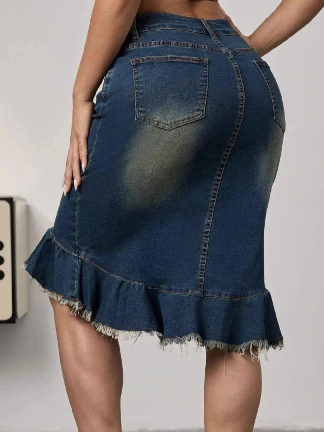Women’s Raw Hem Mermaid Denim Skirt - ShalayeFashion