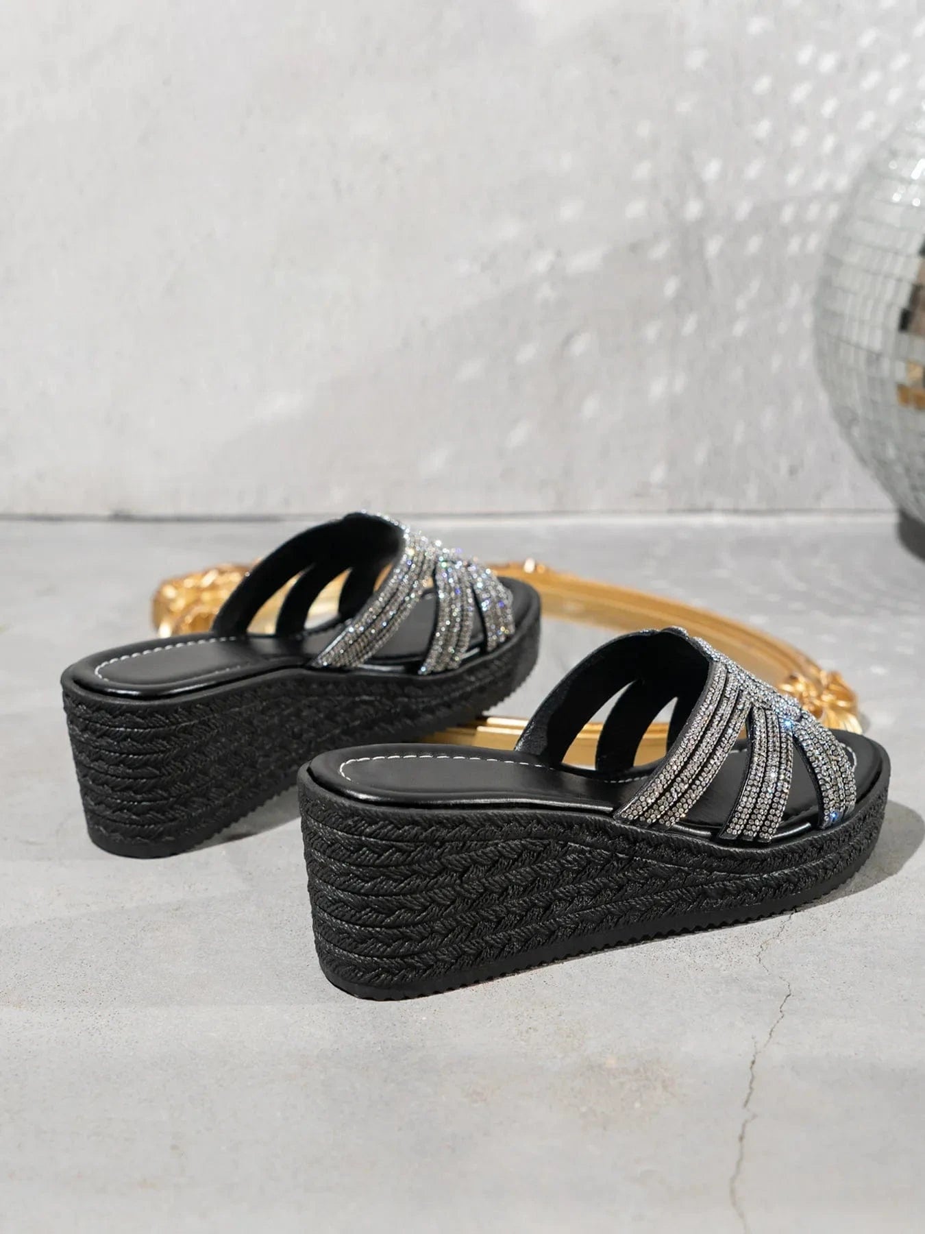 Women's Rhinestone Embellished Wedge Mid - ShalayeFashion
