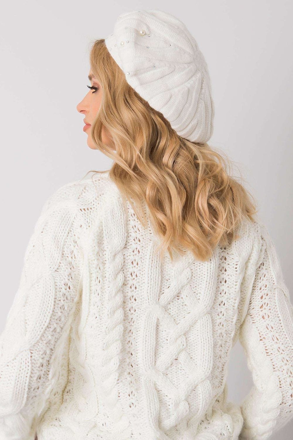 Women's Rhinestone Pearl Cap Ecru - ShalayeFashion