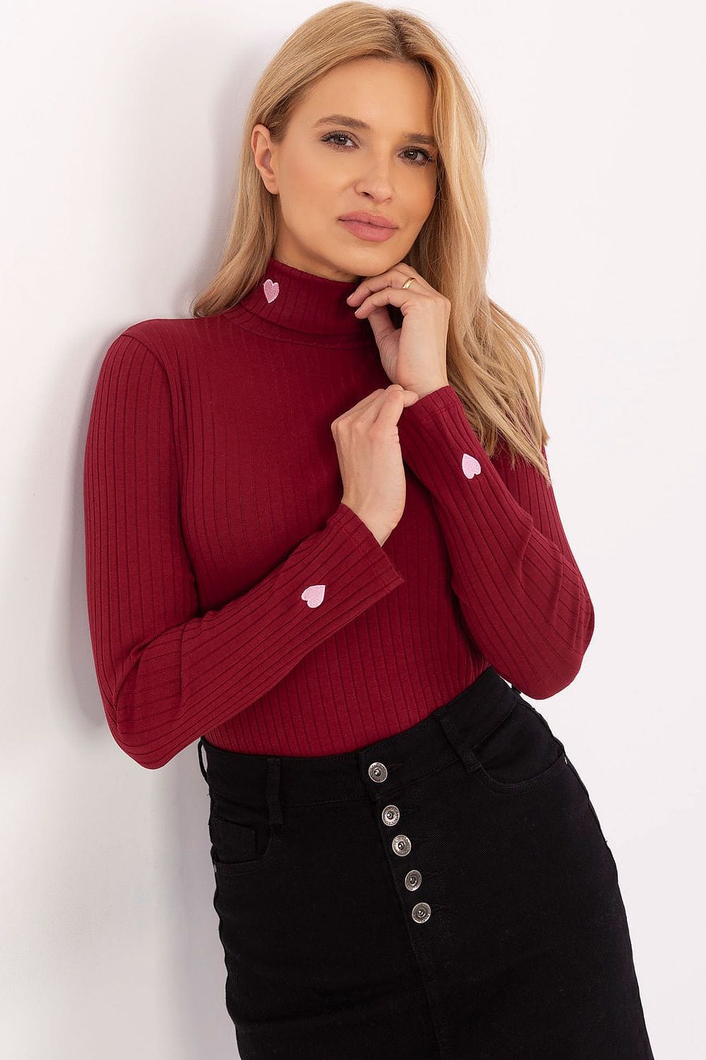 Women’s Ribbed Turtleneck Heart Sweater - ShalayeFashion