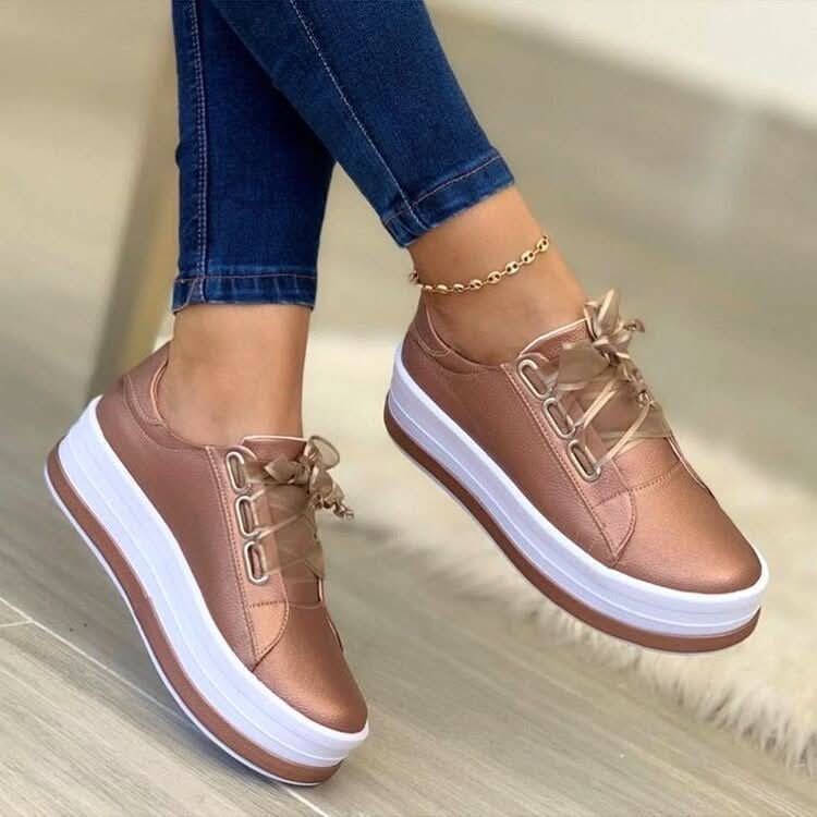 Women’s Ribbon Lace - Up Platform Sneakers - ShalayeFashion