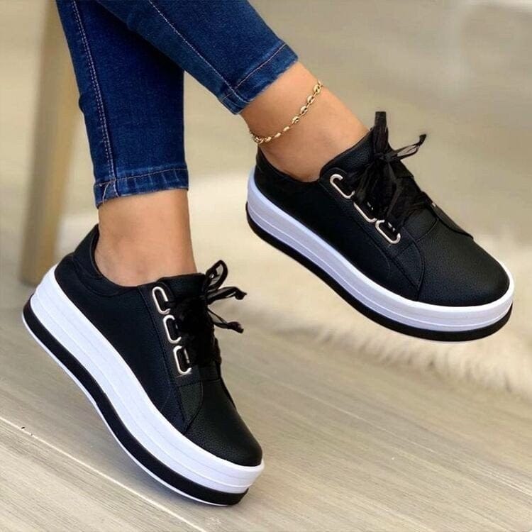 Women’s Ribbon Lace - Up Platform Sneakers - ShalayeFashion