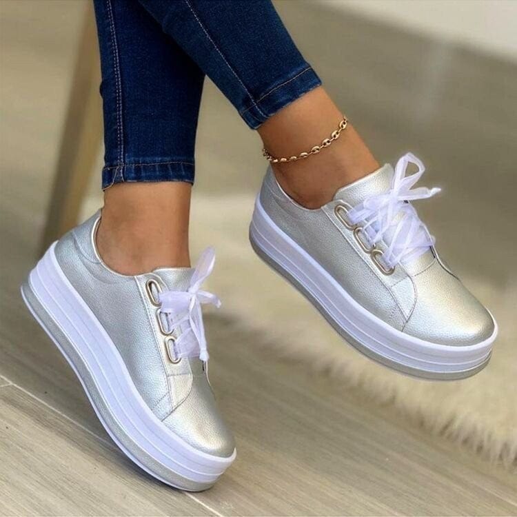 Women’s Ribbon Lace - Up Platform Sneakers - ShalayeFashion
