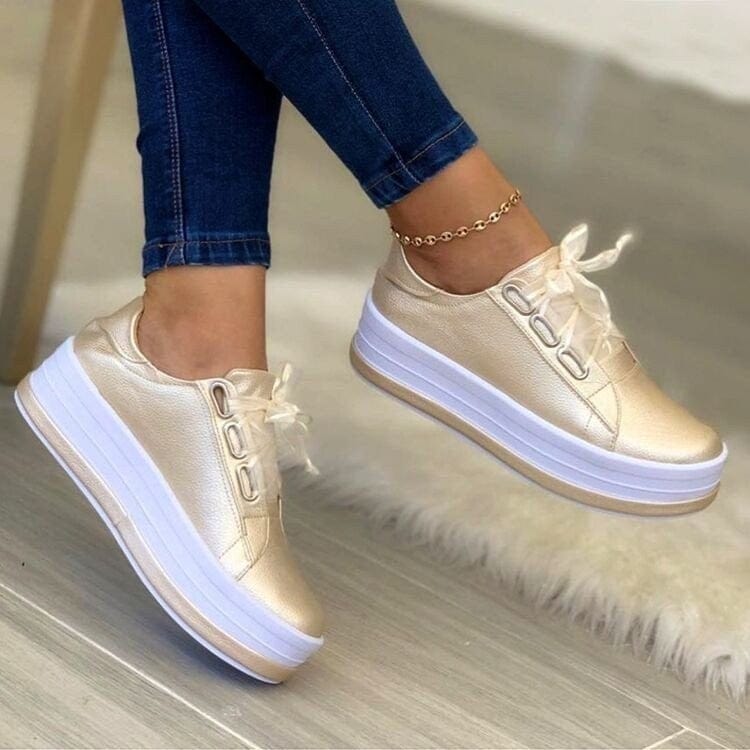 Women’s Ribbon Lace - Up Platform Sneakers - ShalayeFashion