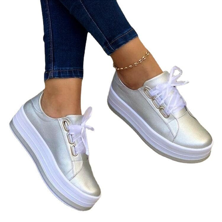 Women’s Ribbon Lace - Up Platform Sneakers - ShalayeFashion