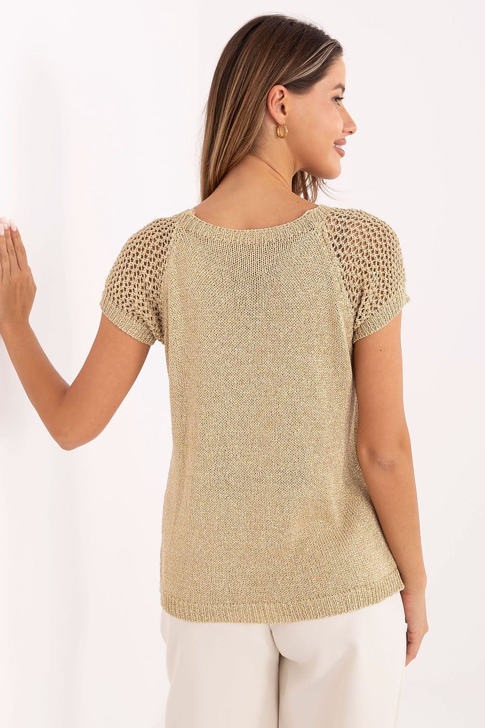 Women's Short Sleeve Sweater Metallic - ShalayeFashion