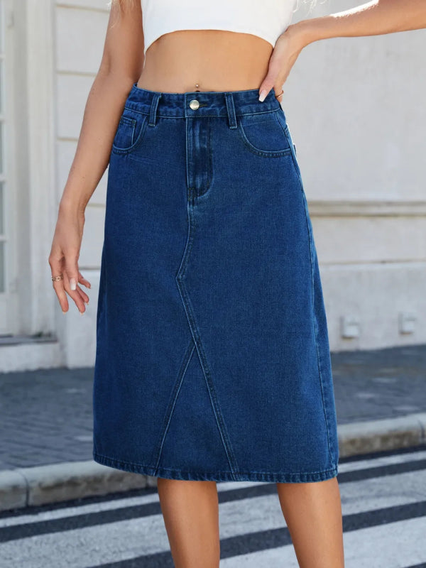 Women’s Slit Back Midi Denim Skirt - ShalayeFashion