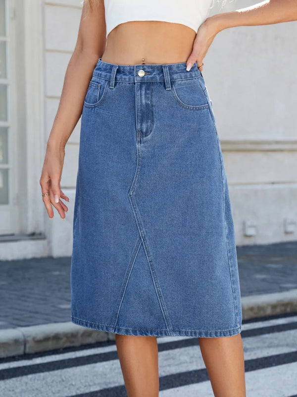Women’s Slit Back Midi Denim Skirt - ShalayeFashion