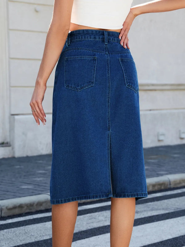 Women’s Slit Back Midi Denim Skirt - ShalayeFashion