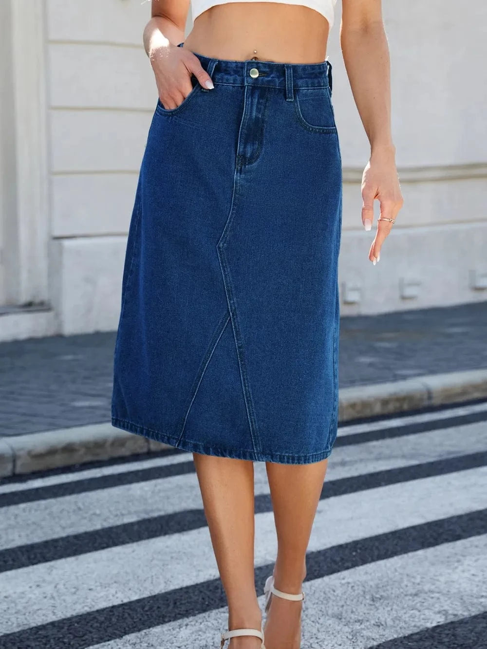 Women’s Slit Back Midi Denim Skirt - ShalayeFashion
