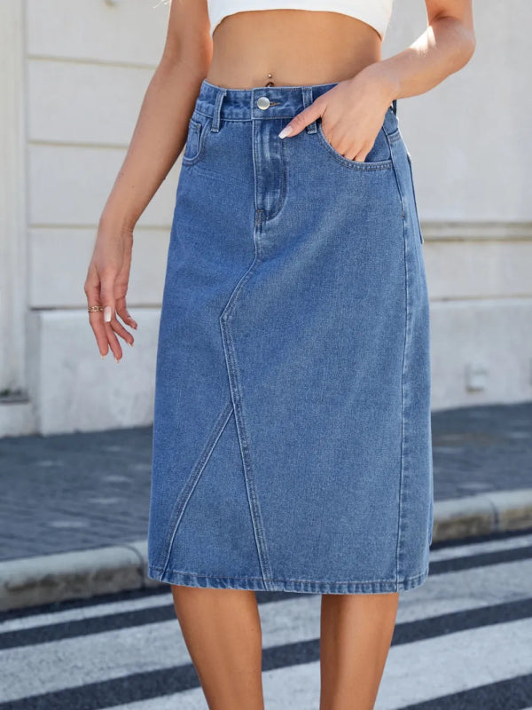 Women’s Slit Back Midi Denim Skirt - ShalayeFashion