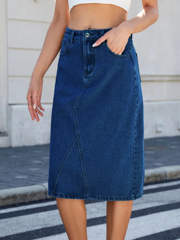 Women’s Slit Back Midi Denim Skirt - ShalayeFashion