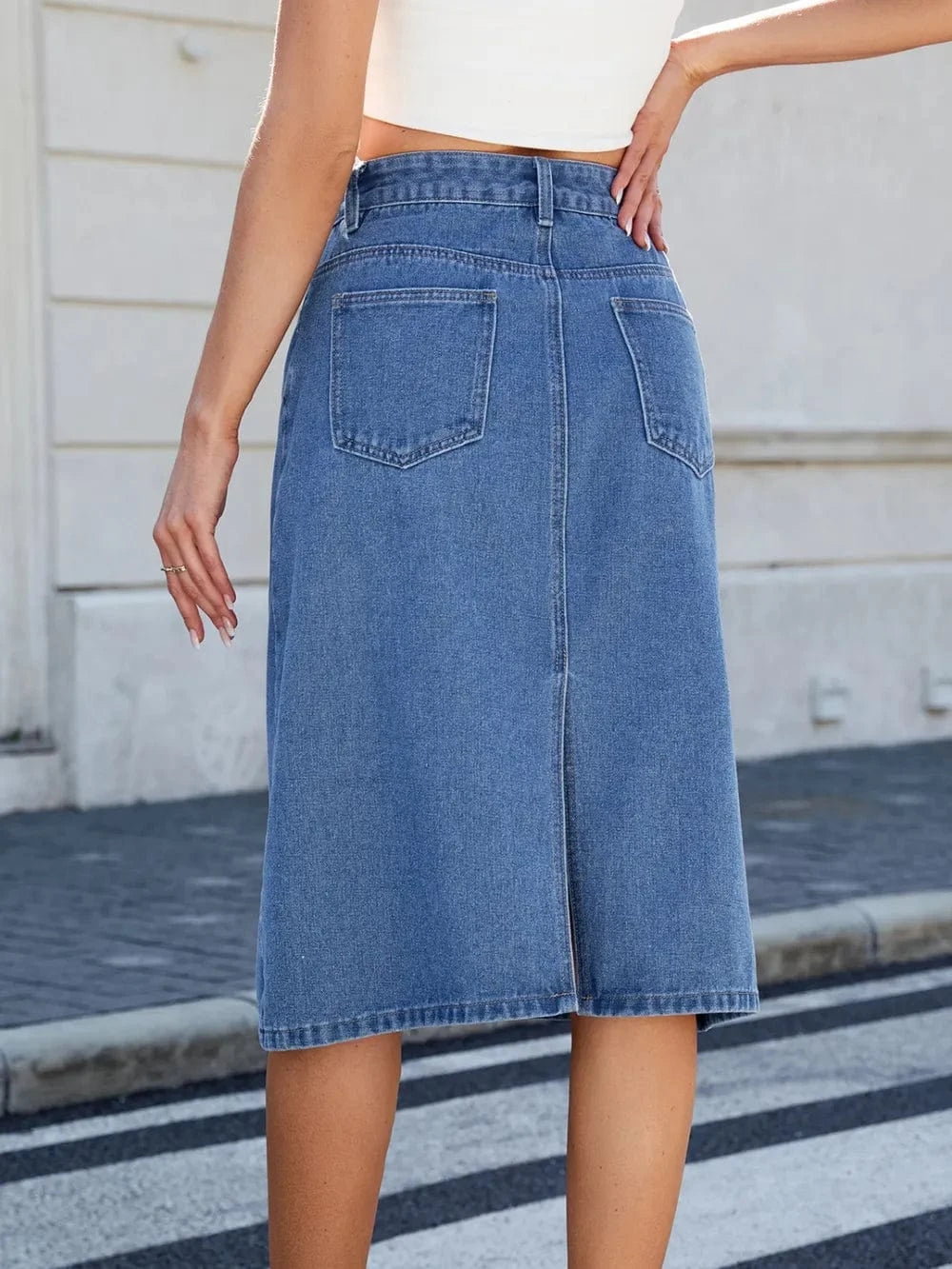 Women’s Slit Back Midi Denim Skirt - ShalayeFashion