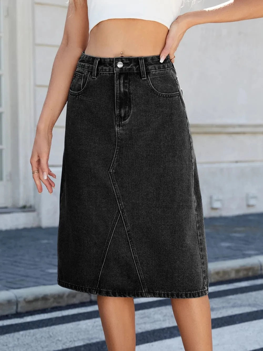 Women’s Slit Back Midi Denim Skirt - ShalayeFashion