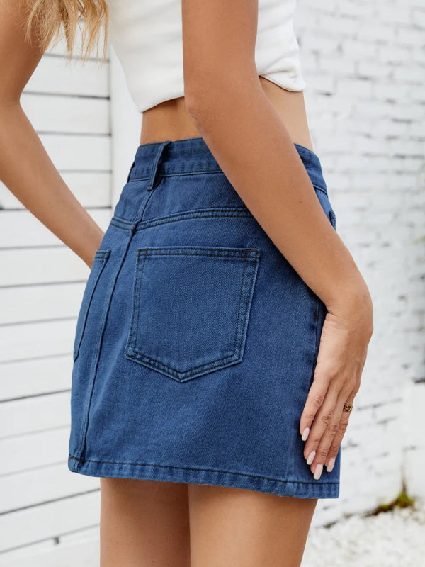 Women’s Solid Casual Mini Denim Skirt - ShalayeFashion