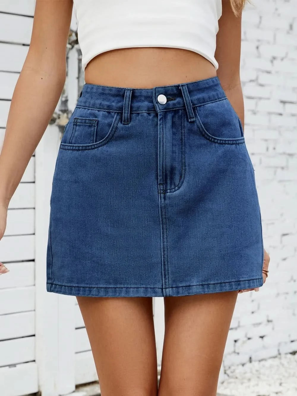 Women’s Solid Casual Mini Denim Skirt - ShalayeFashion