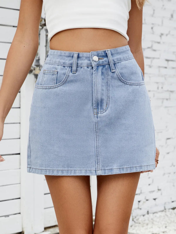 Women’s Solid Casual Mini Denim Skirt - ShalayeFashion