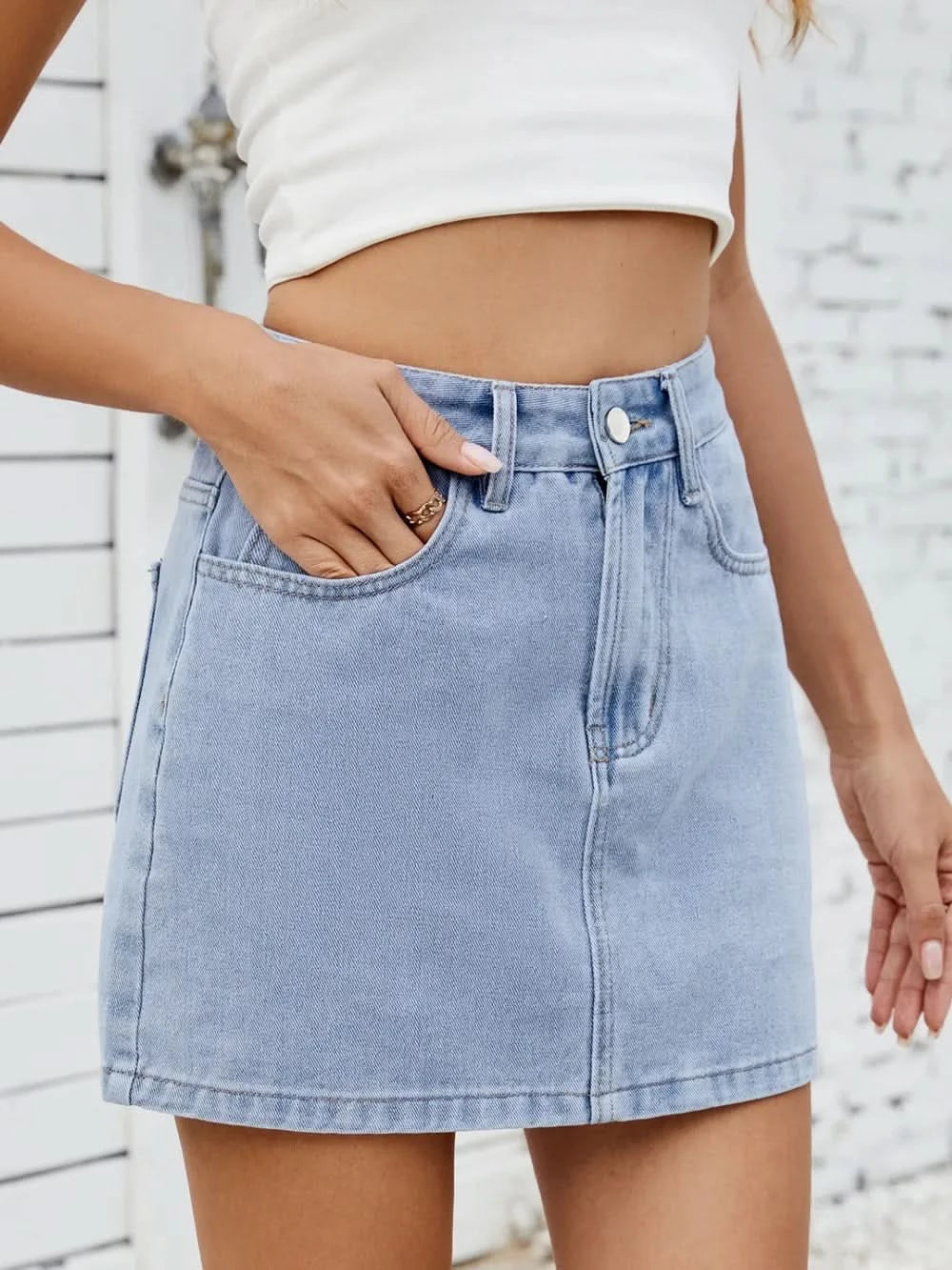 Women’s Solid Casual Mini Denim Skirt - ShalayeFashion