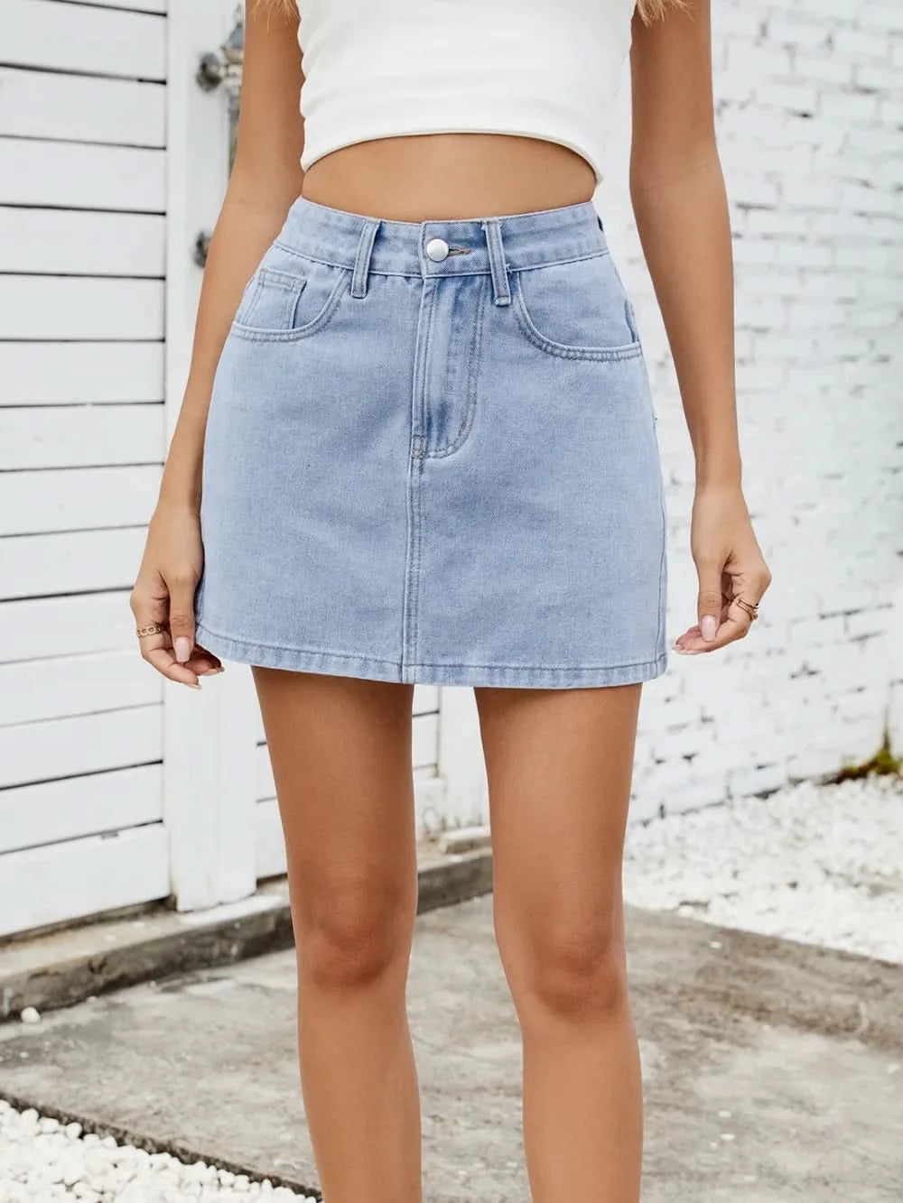 Women’s Solid Casual Mini Denim Skirt - ShalayeFashion