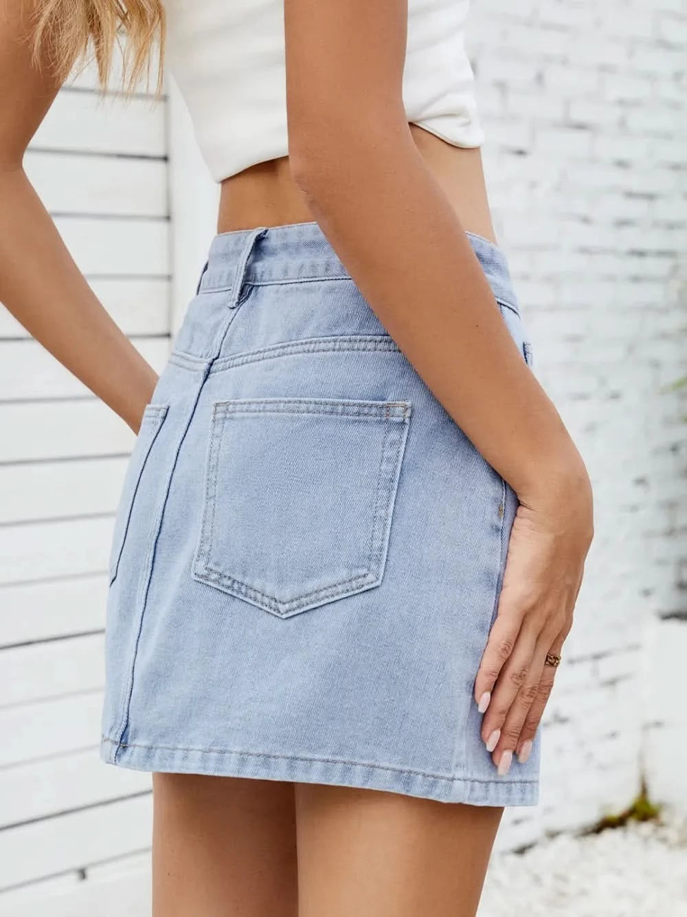 Women’s Solid Casual Mini Denim Skirt - ShalayeFashion