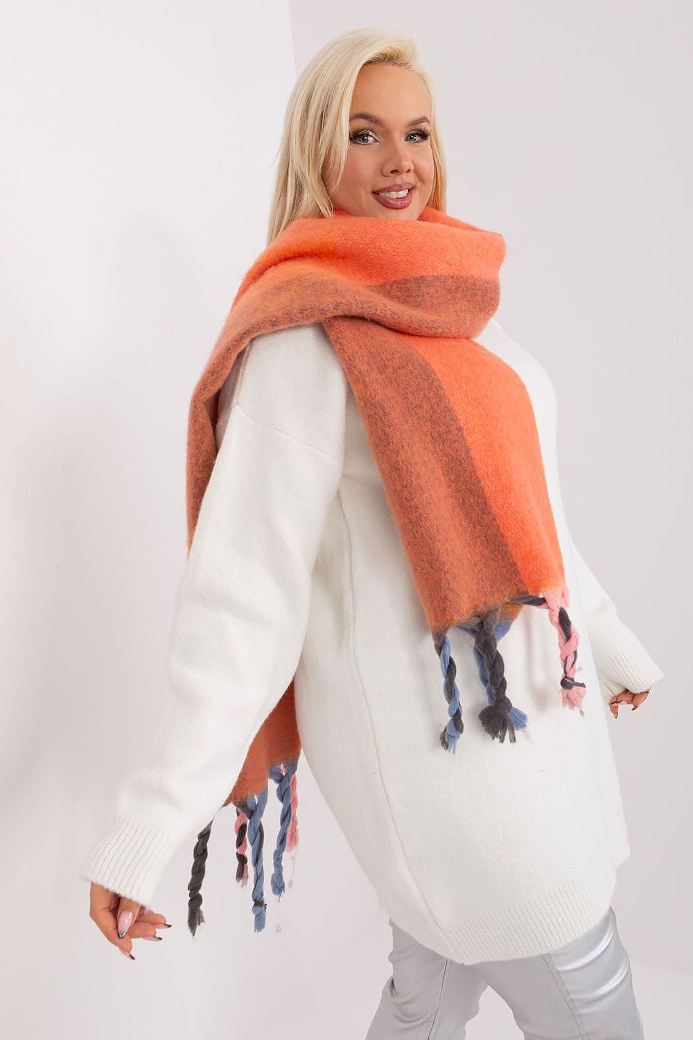 Women's Striped Pattern Scarf Tassels - ShalayeFashion