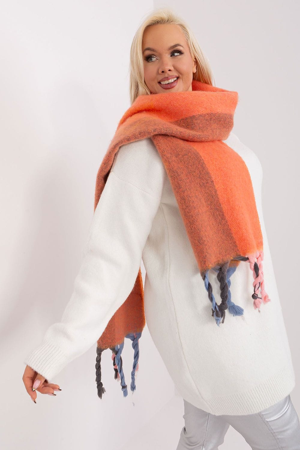 Women's Striped Pattern Scarf Tassels - ShalayeFashion