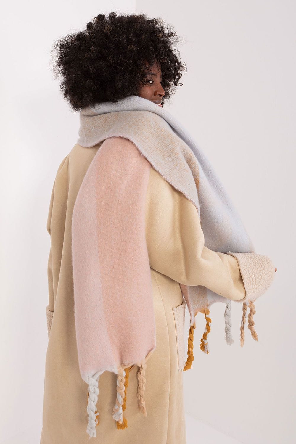 Women's Striped Pattern Scarf Tassels - ShalayeFashion