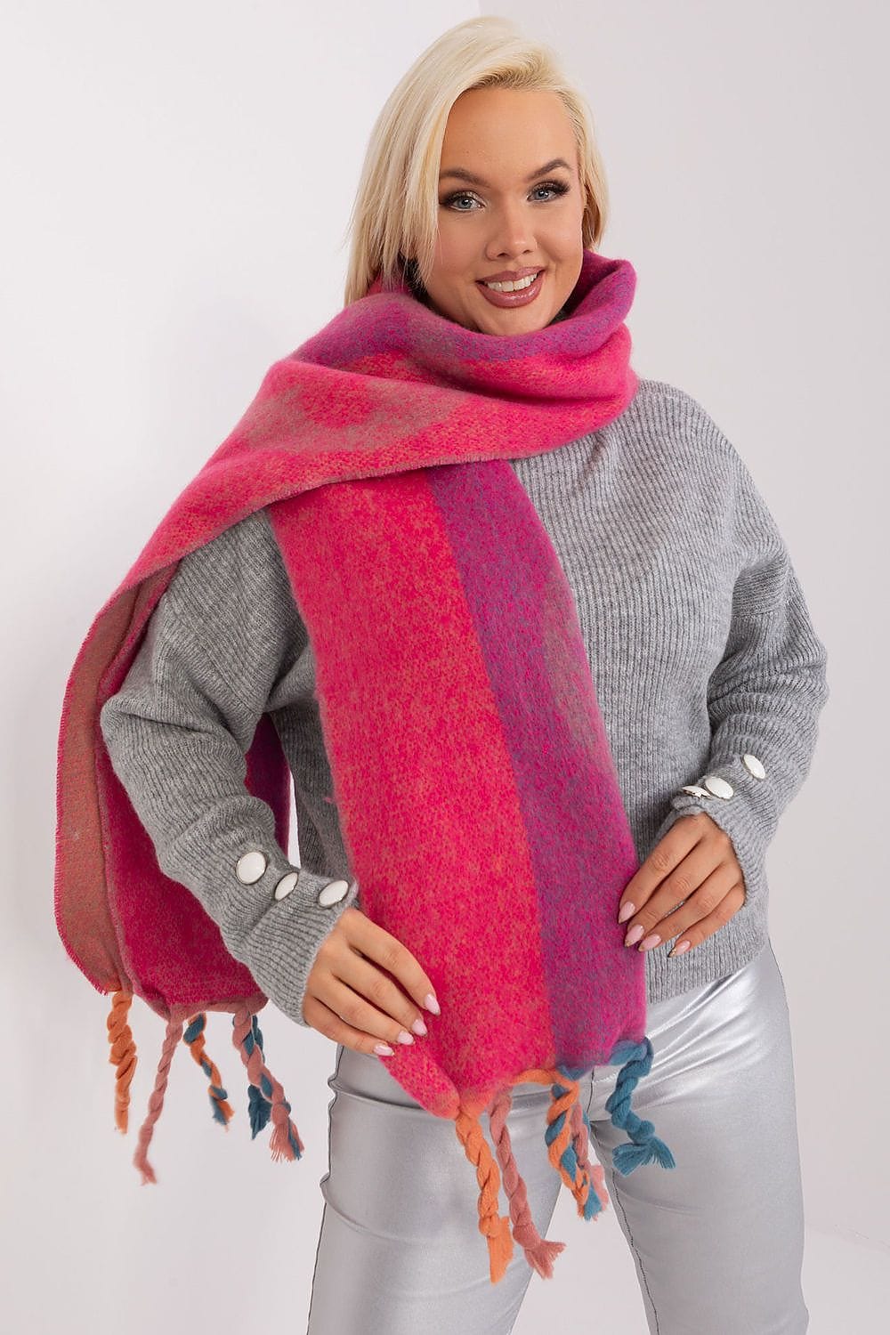 Women's Striped Pattern Scarf Tassels - ShalayeFashion
