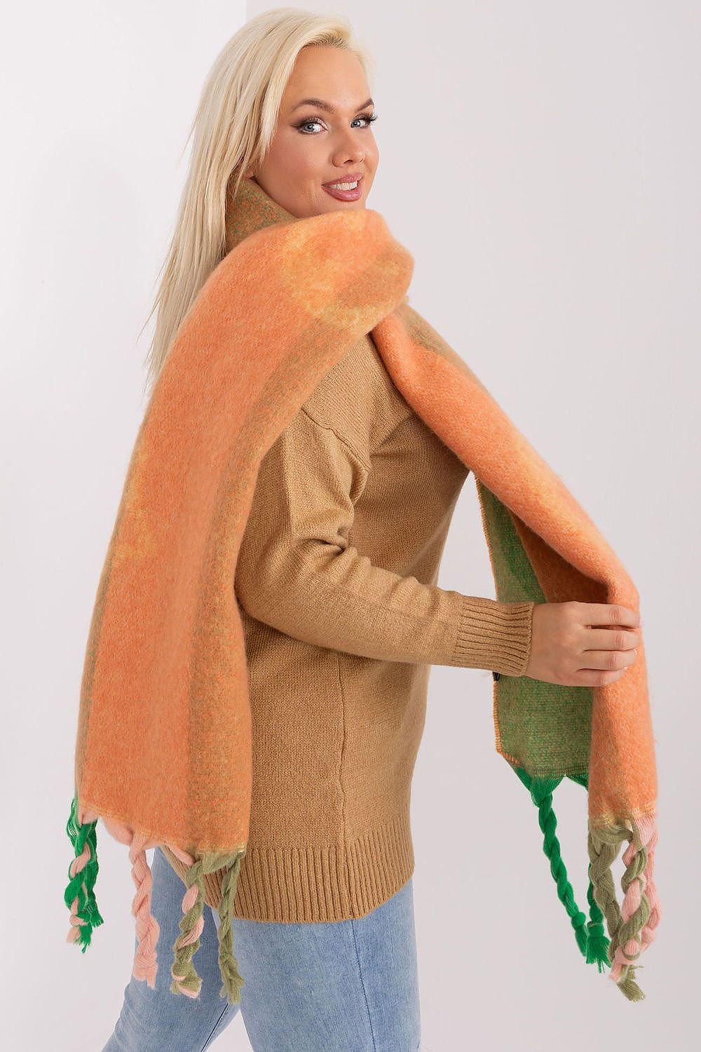 Women's Striped Pattern Scarf Tassels - ShalayeFashion