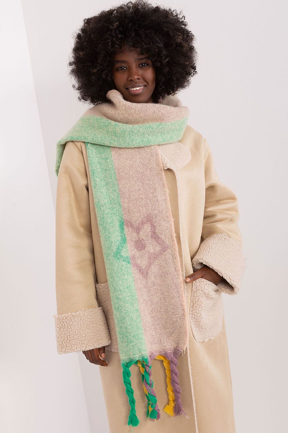 Women's Striped Pattern Scarf Tassels - ShalayeFashion