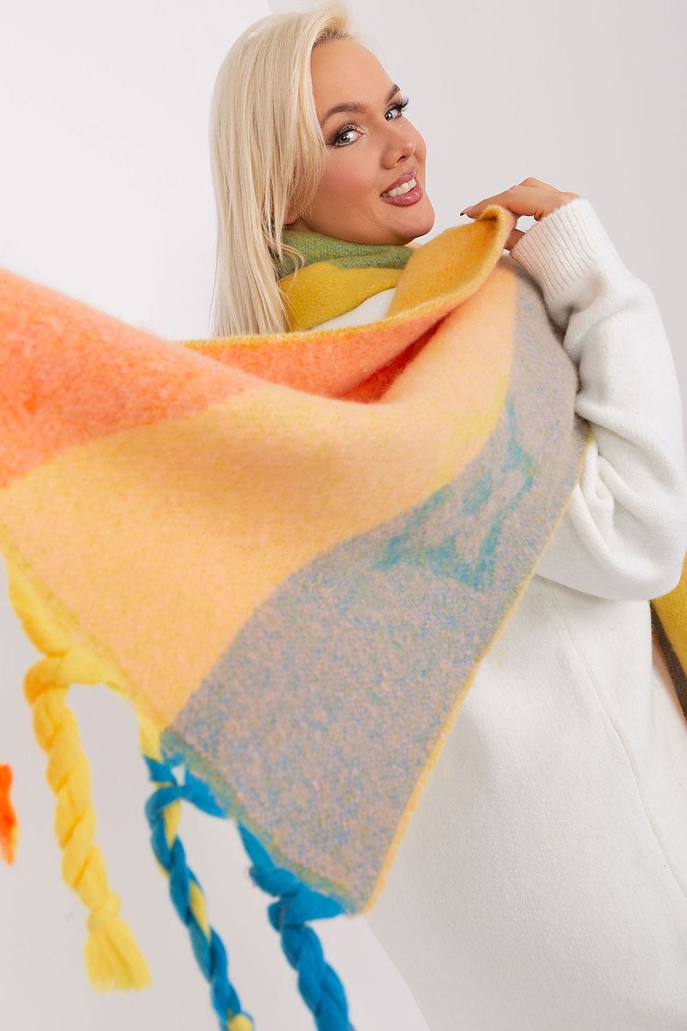 Women's Striped Pattern Scarf Tassels - ShalayeFashion