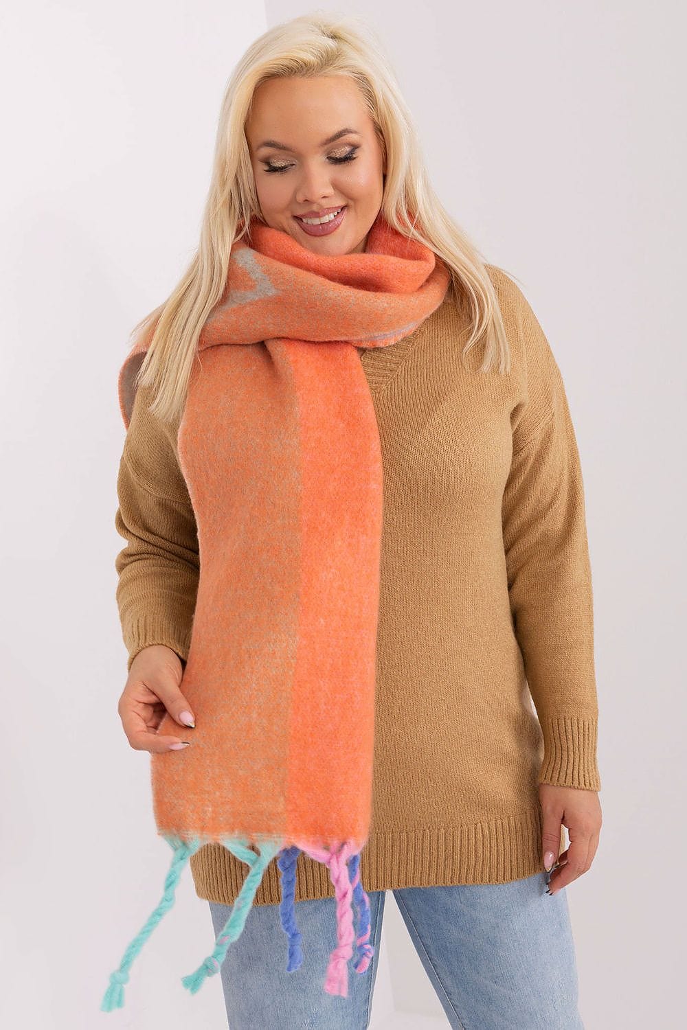 Women's Striped Pattern Scarf Tassels - ShalayeFashion