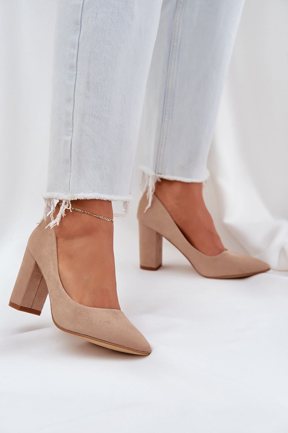 Women’s Suede Pumps with Block Heel - ShalayeFashion
