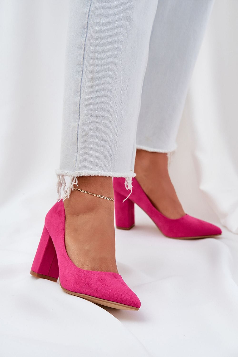 Women’s Suede Pumps with Block Heel - ShalayeFashion