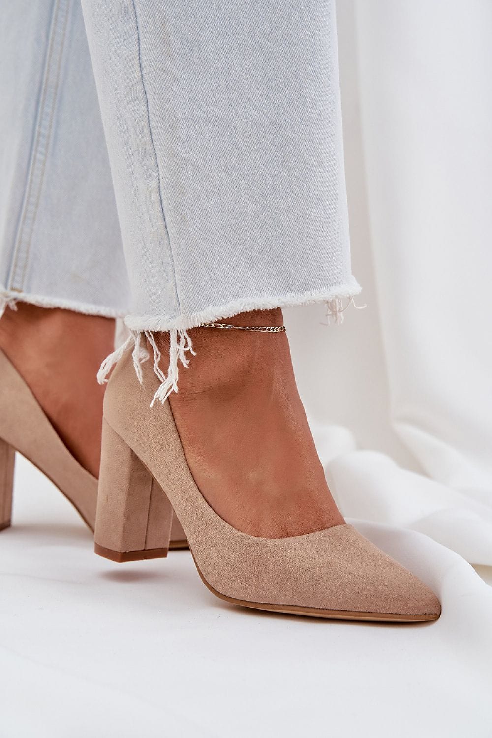 Women’s Suede Pumps with Block Heel - ShalayeFashion