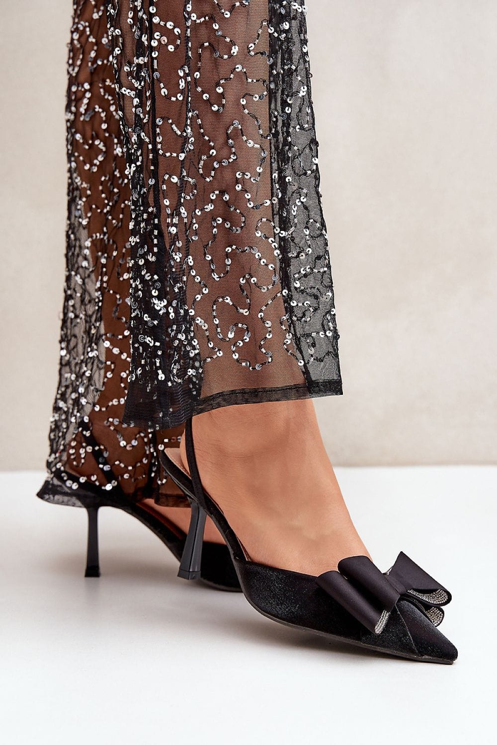 Women's Textile High Heels Fancy Bow - ShalayeFashion