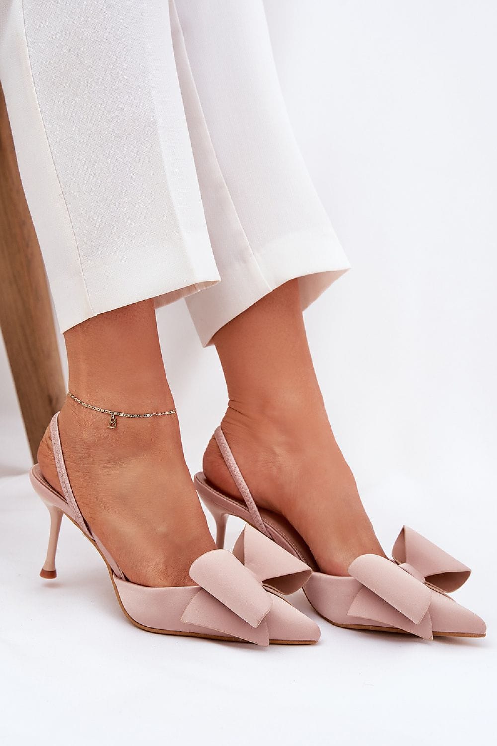 Women's Textile High Heels Open Heel Bow - ShalayeFashion