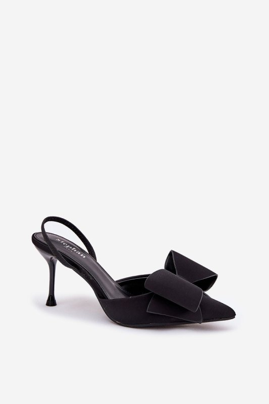 Women's Textile High Heels Open Heel Bow - ShalayeFashion