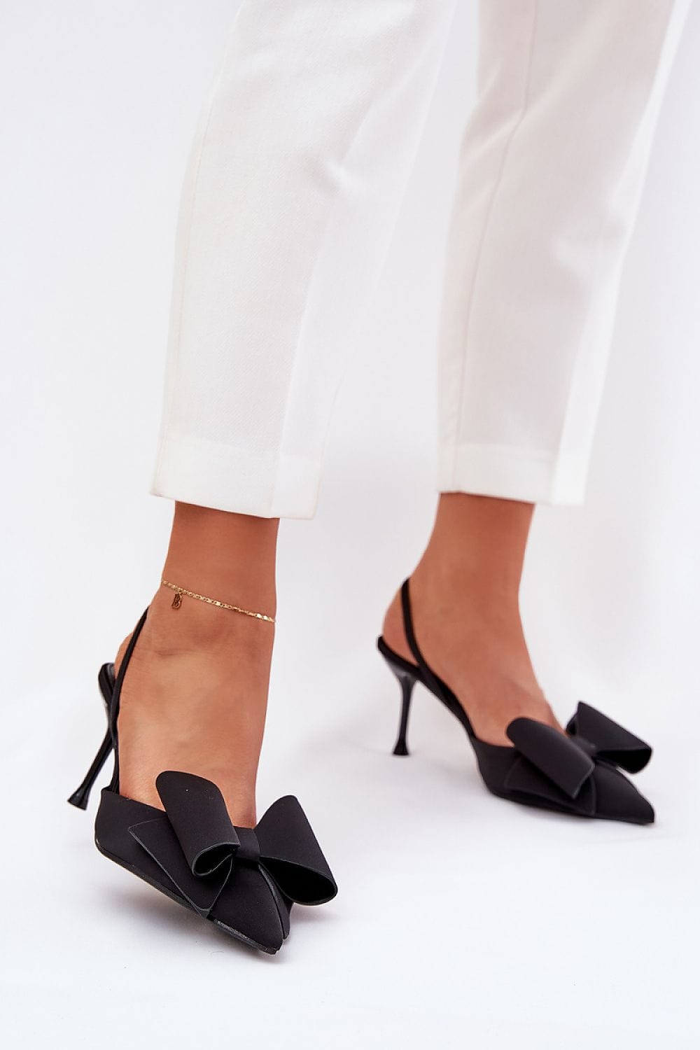 Women's Textile High Heels Open Heel Bow - ShalayeFashion