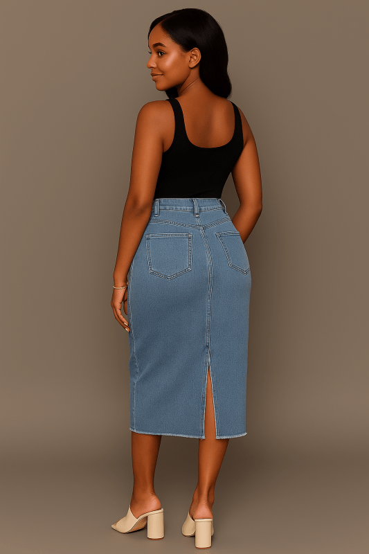 Women’s Tied Front Slit Denim Skirt - ShalayeFashion