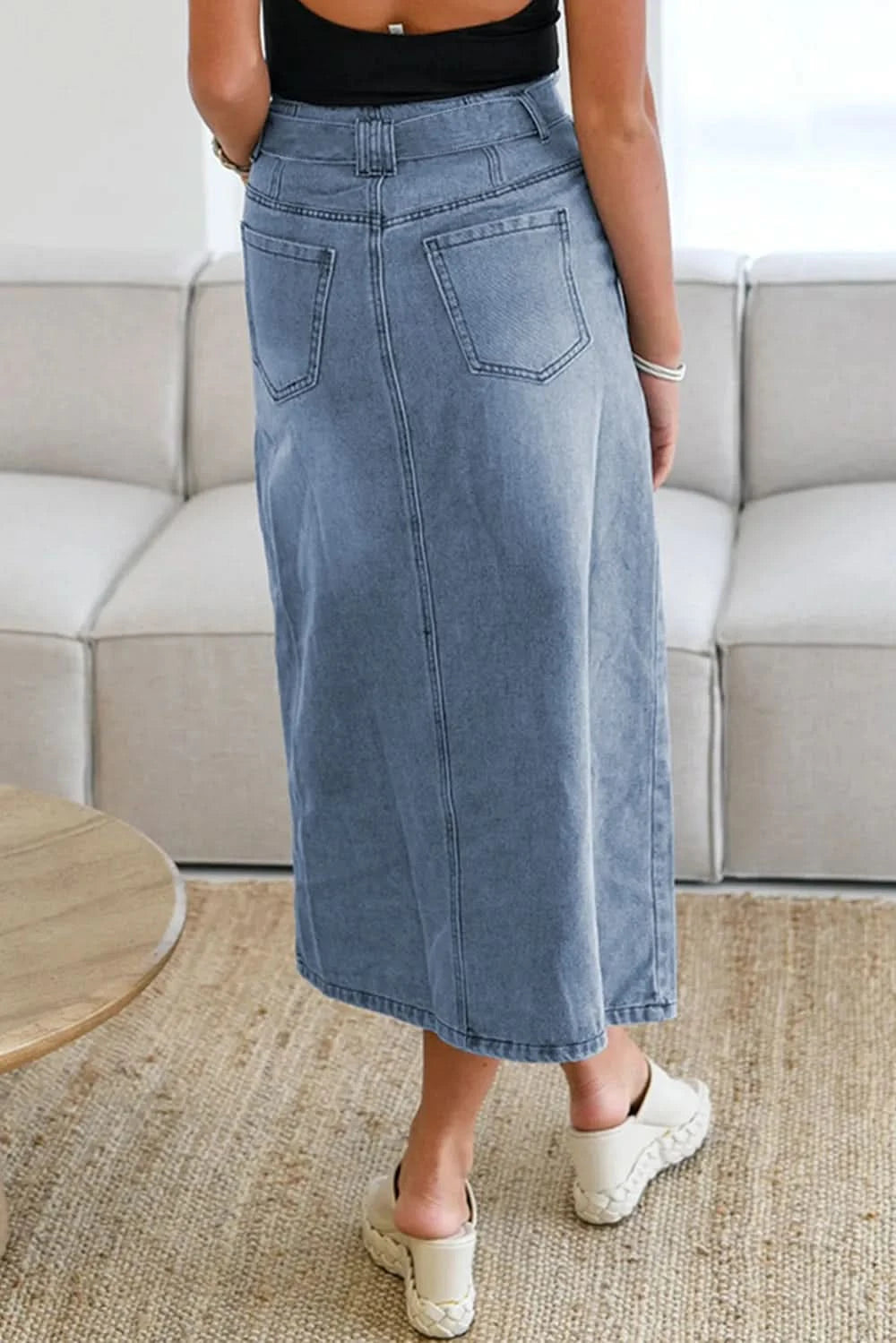 Women’s Tied Front Slit Denim Skirt - ShalayeFashion