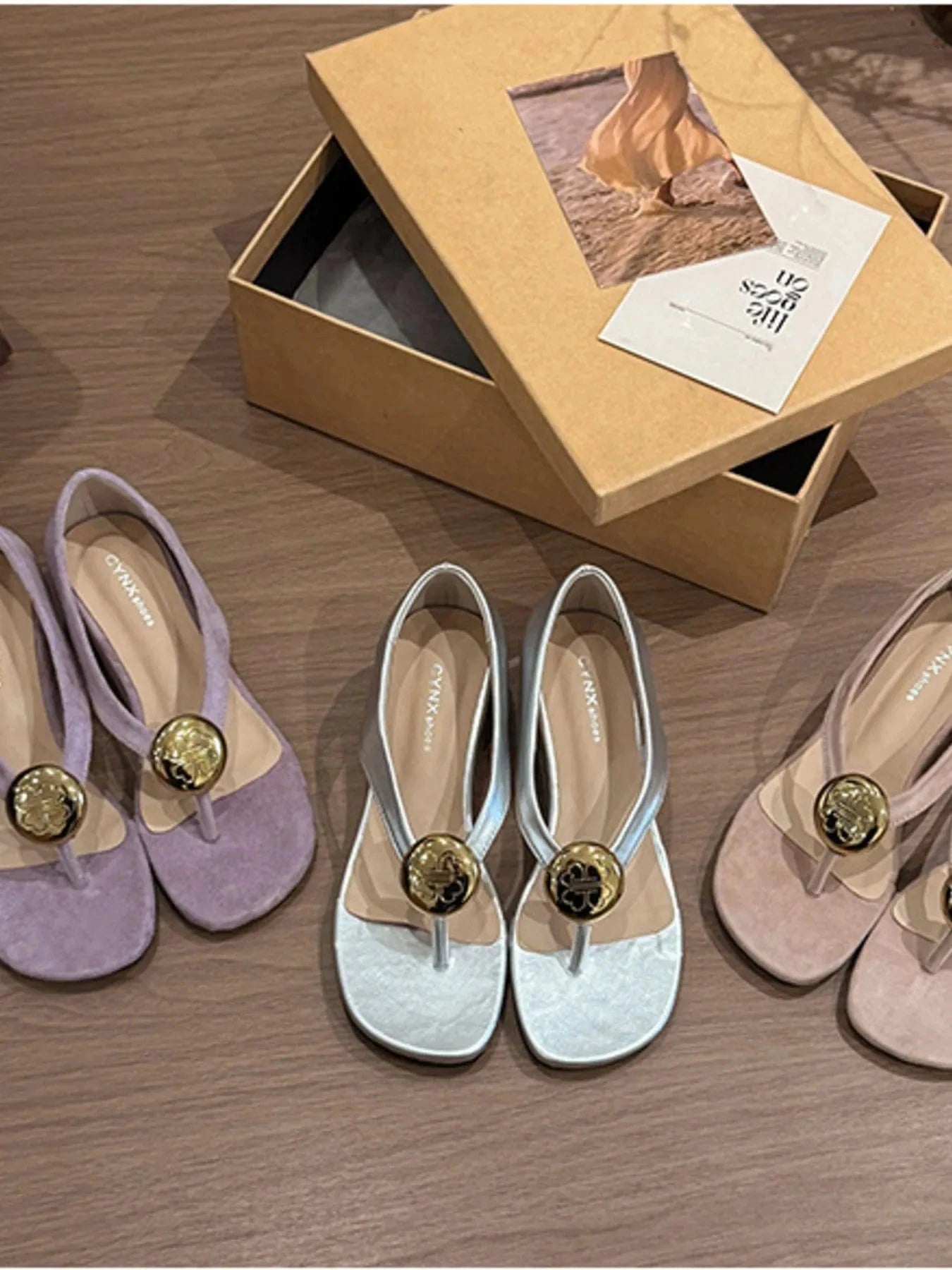 Women's Toe Post Wedge Sandals Mid Heel - ShalayeFashion