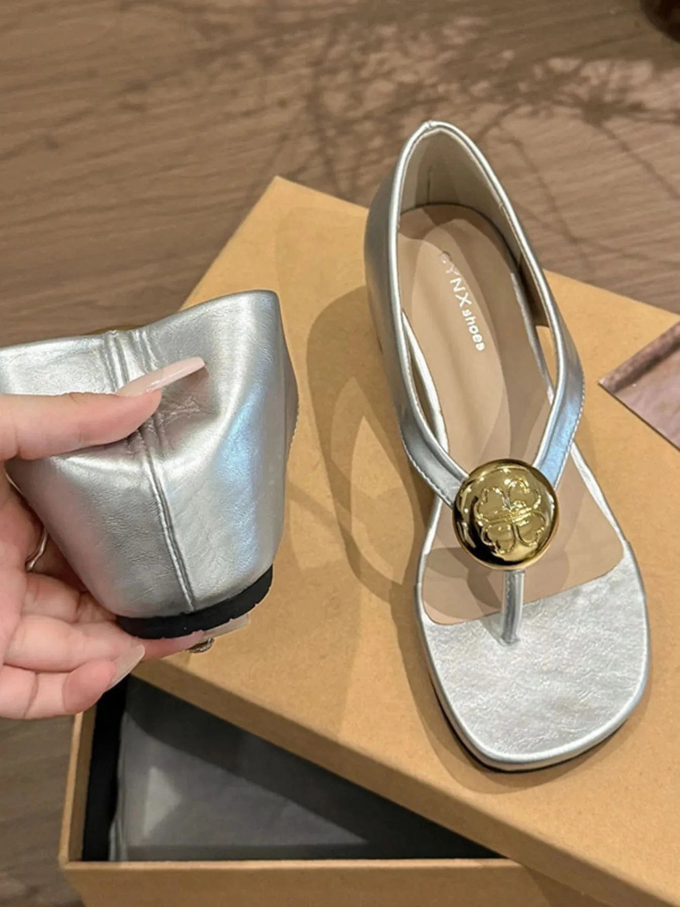 Women's Toe Post Wedge Sandals Mid Heel - ShalayeFashion