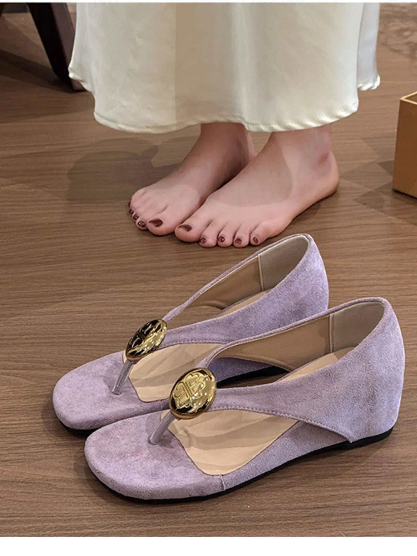 Women's Toe Post Wedge Sandals Mid Heel - ShalayeFashion