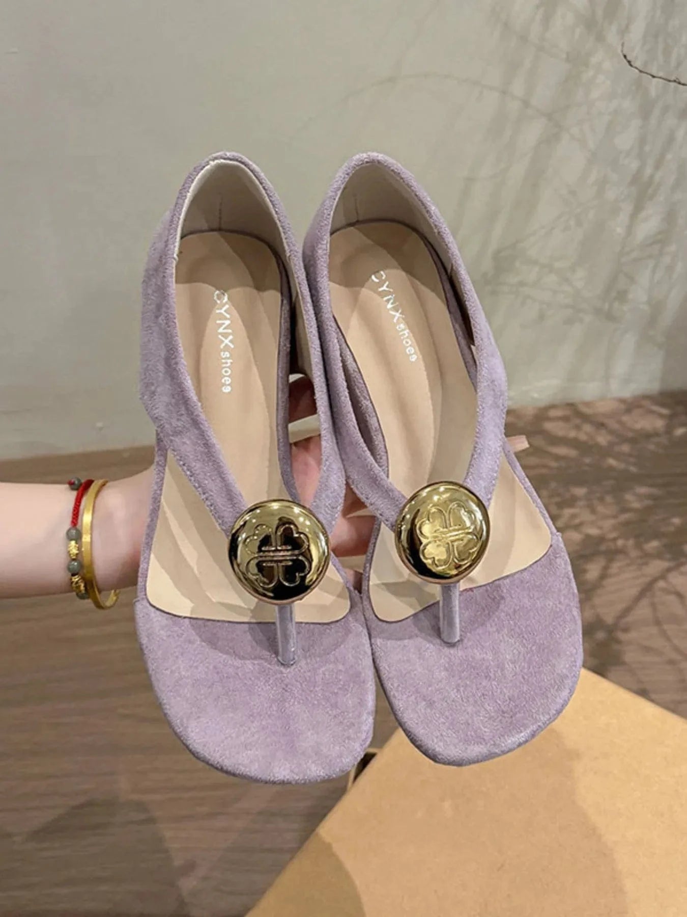 Women's Toe Post Wedge Sandals Mid Heel - ShalayeFashion