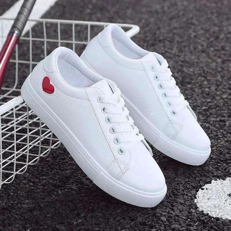 Women’s White PU Leather Platform Sneakers - ShalayeFashion