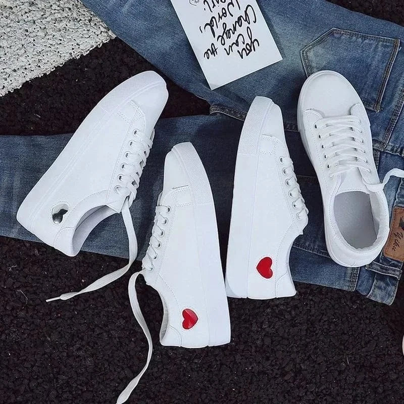 Women’s White PU Leather Platform Sneakers - ShalayeFashion